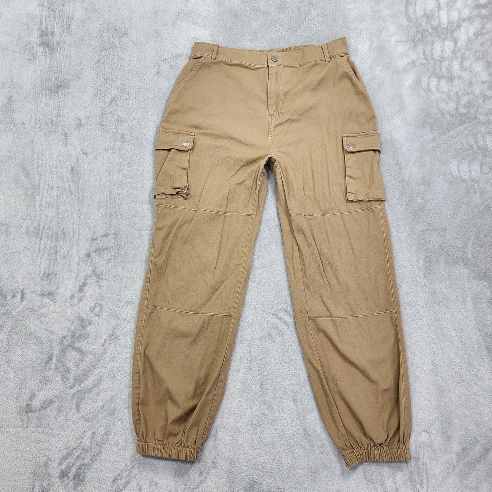 HYFVE Pants Womens L Beige Tan High Rise Cargo Jogger Cuffed Utility Stretch